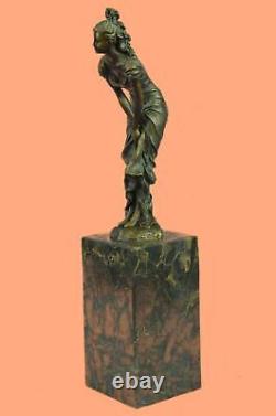 Signée Original Très Détaillé Véritable Bronze Maiden Marbre Sculpture Statue