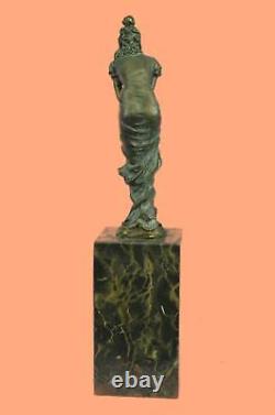 Signée Original Très Détaillé Véritable Bronze Maiden Marbre Sculpture Statue