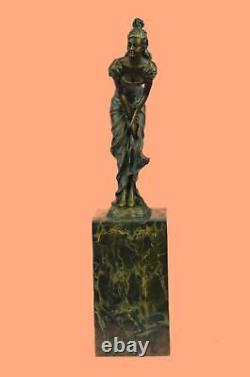 Signée Original Très Détaillé Véritable Bronze Maiden Marbre Sculpture Statue