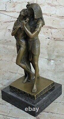 Signée Original Vitaleh Égyptien Loving Couple Bronze Sculpture Marbre Statue