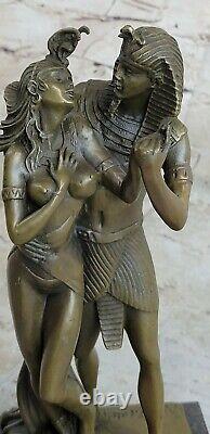 Signée Original Vitaleh Égyptien Loving Couple Bronze Sculpture Marbre Statue