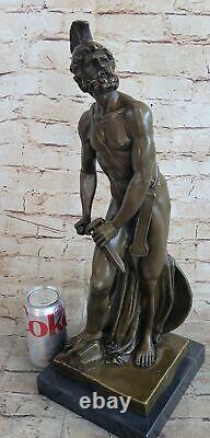 Signée Pierre Romain Legion Soldat Bronze Marbre Base Sculpture Figurine Statue