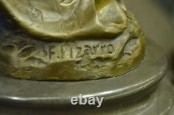 Signée Pizarro Romain Legion Soldat Bronze Sculpture Marbre Base Figurine Statue