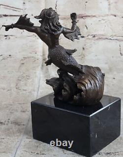 Signée Poseidon Dieu De Mer Bronze Livre Fin Sculpture Marbre Base Statue