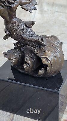 Signée Poseidon Dieu De Mer Bronze Livre Fin Sculpture Marbre Base Statue
