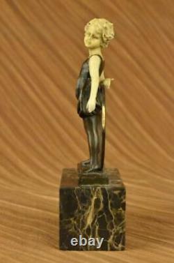 Signée Preiss Innocence Jeune Fille Bronze-Bone Marbre Sculpture Fonte uvre