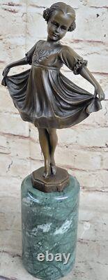 Signée Preiss Jeune Fille Ballerine Bronze Noir Marbre Sculpture Statue Figurine