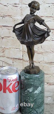 Signée Preiss Jeune Fille Ballerine Bronze Noir Marbre Sculpture Statue Figurine