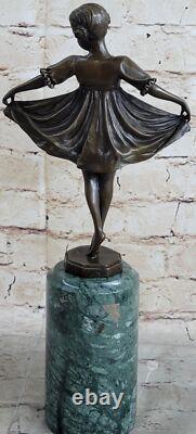 Signée Preiss Jeune Fille Ballerine Bronze Noir Marbre Sculpture Statue Figurine