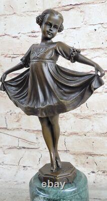Signée Preiss Jeune Fille Ballerine Bronze Noir Marbre Sculpture Statue Figurine