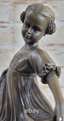 Signée Preiss Jeune Fille Ballerine Bronze Noir Marbre Sculpture Statue Figurine
