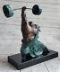 Signée Pure Bronze Marbre Art Hercules Haltérophilie Sculpture Bodybuilder