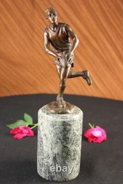 Signée Pure Bronze Sur Marbre NFL Rugby Athlète Figurine Sculpture Décor