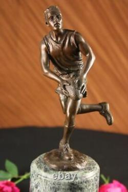 Signée Pure Bronze Sur Marbre NFL Rugby Athlète Figurine Sculpture Décor