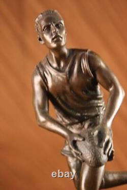 Signée Pure Bronze Sur Marbre NFL Rugby Athlète Figurine Sculpture Décor