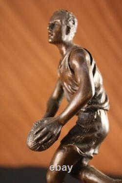 Signée Pure Bronze Sur Marbre NFL Rugby Athlète Figurine Sculpture Décor