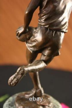 Signée Pure Bronze Sur Marbre NFL Rugby Athlète Figurine Sculpture Décor