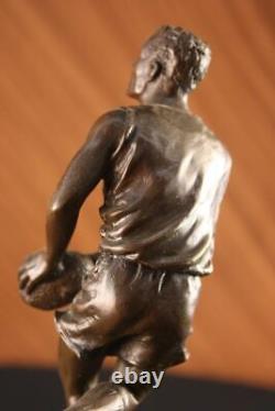 Signée Pure Bronze Sur Marbre NFL Rugby Athlète Figurine Sculpture Décor