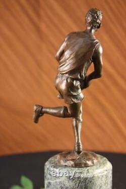 Signée Pure Bronze Sur Marbre NFL Rugby Athlète Figurine Sculpture Décor