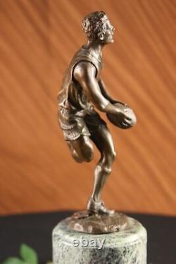 Signée Pure Bronze Sur Marbre NFL Rugby Athlète Figurine Sculpture Décor