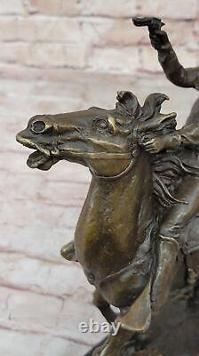 Signée Remington Cowboy Charge Bronze Sculpture Statue Marbre Base Art Figurine