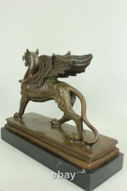 Signée Roche Griffin Bronze Marbre Sculpture Statue Art Déco Figurine Mythique