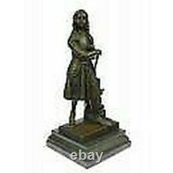 Signée, Saint Joan De Arc Bronze Marbre Sculpture Statue Figurine
