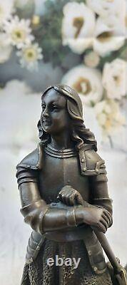 Signée, Saint Joan De Arc Bronze Marbre Sculpture Statue Figurine