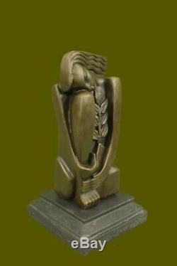 Signée Salvador Dali Abstrait Femme Bronze Marbre Figurine Base Fonte Décor