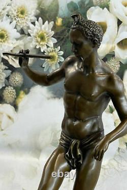 Signée Serpent Charmeur Bronze Marbre Sculpture Art Déco Figurine Base Décor