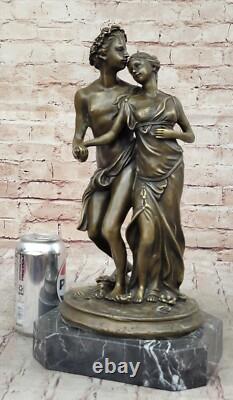 Signée St. Valentin Jour Couple Bronze Sculpture Statue Sur Marbre Base Fonte