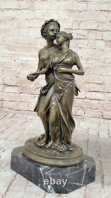 Signée St. Valentin Jour Couple Bronze Sculpture Statue Sur Marbre Socle Chaud