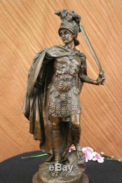 Signée Très Grand Grec Guerrier Bronze Sculpture Décor Maison Marbre Large