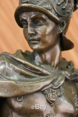 Signée Très Grand Grec Guerrier Bronze Sculpture Décor Maison Marbre Large