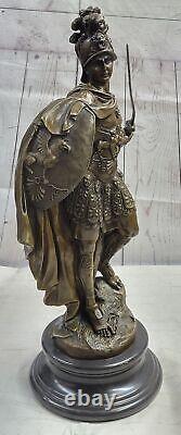 Signée Très Grand Grec Guerrier Bronze Sculpture Statue Domestique Marbre Solde