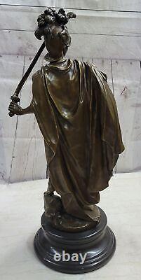Signée Très Grand Grec Guerrier Bronze Sculpture Statue Domestique Marbre Solde