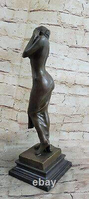 Signée Véritable Aldo Vitaleh 1920 Style Modèle Bronze Marbre Statue Cadeau
