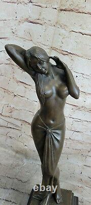 Signée Véritable Aldo Vitaleh 1920 Style Modèle Bronze Marbre Statue Cadeau