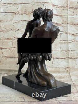 Signée Véritable Bronze Érotique Sculpture Chair Art Statue Marbre Figurine Base