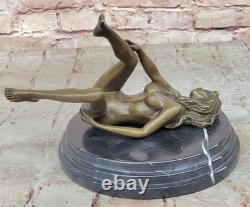 Signée Véritable Bronze Sur Marbre Base Serre-Livres Sculpture Nu Fille Exposé Signée Véritable Bronze Sur Marbre Base Serre-Livres Sculpture Nu Fille Exposé
