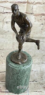 Signée Véritable Bronze Sur Marbre NFL Rugby Athlète Figurine Sculpture Décor