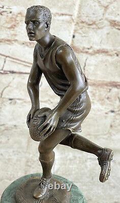 Signée Véritable Bronze Sur Marbre NFL Rugby Athlète Figurine Sculpture Décor