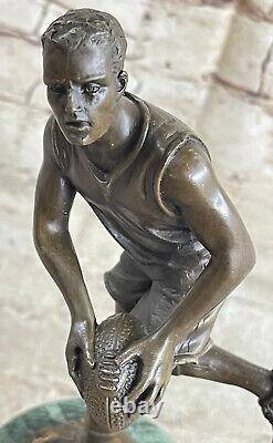 Signée Véritable Bronze Sur Marbre NFL Rugby Athlète Figurine Sculpture Décor