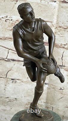 Signée Véritable Bronze Sur Marbre NFL Rugby Athlète Figurine Sculpture Décor