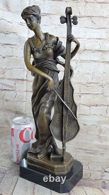Signée Victorien Dame à Jouer Violoncelle Bronze Marbre Sculpture Art Déco Solde