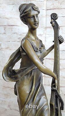 Signée Victorien Dame à Jouer Violoncelle Bronze Marbre Sculpture Statue Art