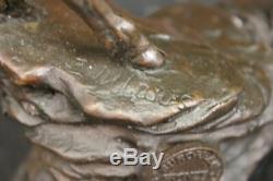 Signée Villanis Buck Mâle Cerf Chasse Cerf Bronze Sculpture Marbre Base Figurine