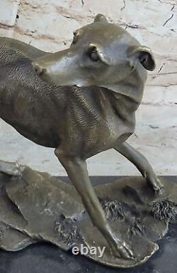 Signée Villanis Fort Lévrier Bronze Sculpture Marbre Base Statue Figurine Nr