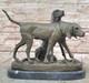 Sign&eacute;e Vintage Chasse Chiens Bronze Sculpture Art D&eacute;co Marbre Base Sold&eacute;