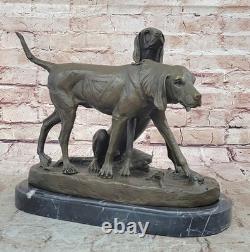 Signée Vintage Chasse Chiens Bronze Sculpture Art Déco Marbre Base Soldé